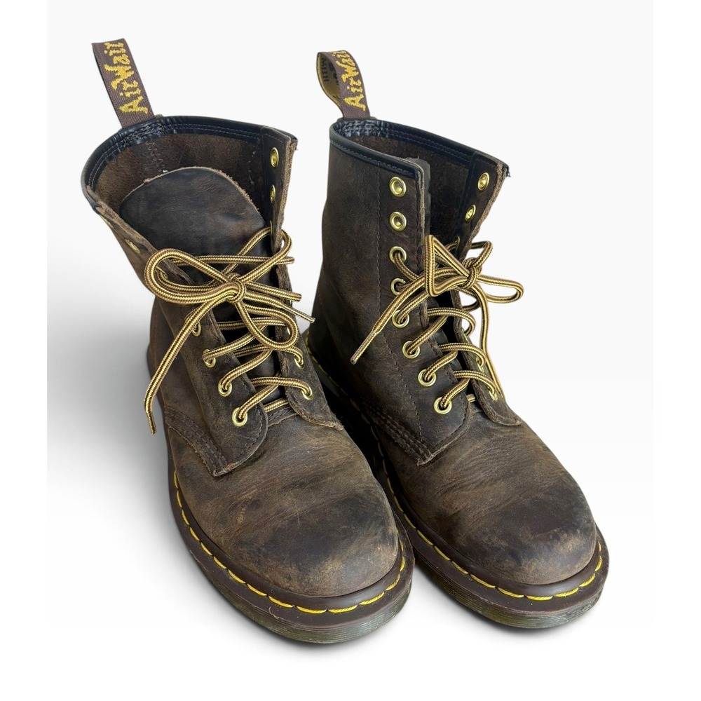 Dr Martens 1460 11822 Brown Leather 8 Eye Lace Up Combat Boots Distressed Grunge